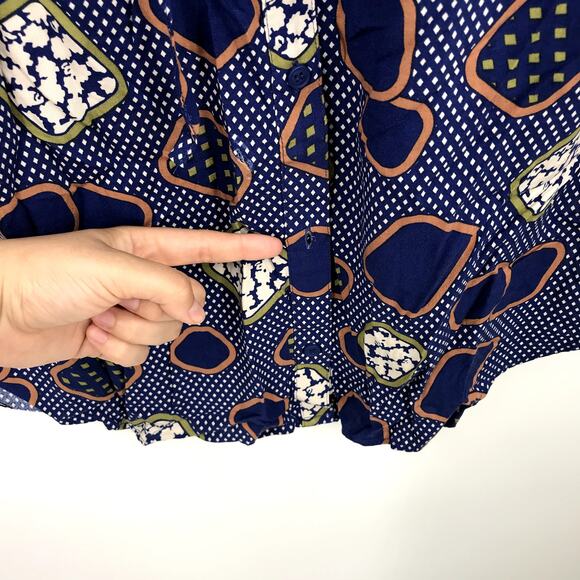 Odells Printed Button Front Midi Skirt L Drawstring Geometric Shirttail Slit - Picture 8 of 9